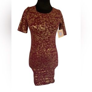 Lularoe NWT Julia Gold Burgundy Holiday XXS